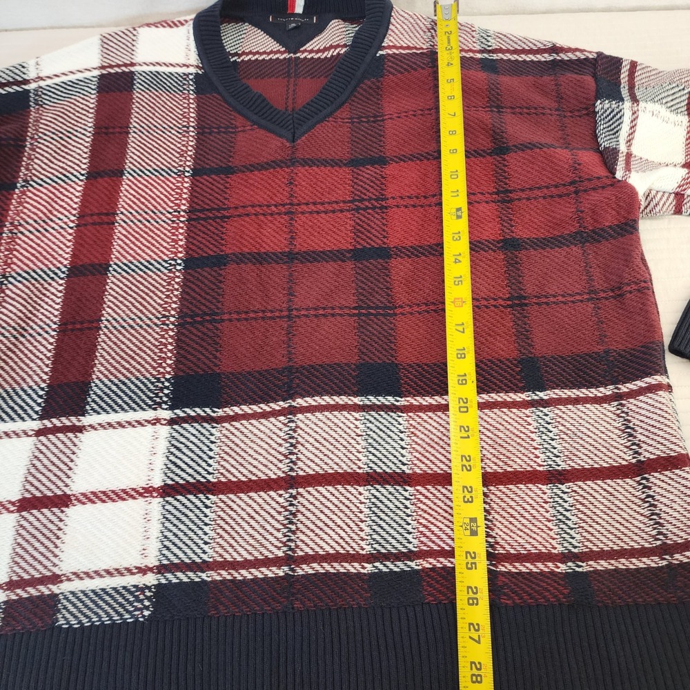 Tommy Hilfiger Men's Plaid V Neck Sweater XXL Red White Blue Long Sleeve - Picture 4 of 6